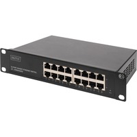 Digitus Switch Ethernet Gigabit 16 porte, 10", non gestito, Interruttore 10", non gestito, Non gestito, Gigabit Ethernet (10/100/1000), Montaggio rack, 1U