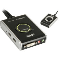 ATEN Switch KVM cavo USB DVI/audio a 2 porte con selettore porta remota Nero, 1920 x 1200 Pixel, WUXGA, 1,9 W, Nero