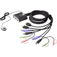 ATEN Switch KVM cavo USB HDMI/audio a 2 porte con selettore porta remota Nero/Argento, 1920 x 1200 Pixel, WUXGA, 0,72 W, Nero
