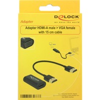 DeLOCK 0.15m, HDMI/VGA 0,15 m VGA (D-Sub) Nero, Adattatore Nero, HDMI/VGA, 0,15 m, HDMI, VGA (D-Sub), Maschio, Femmina, 1920 x 1200 Pixel