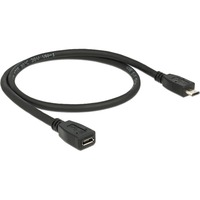 DeLOCK 0.5m USB 2.0 cavo USB 0,5 m Micro-USB B Nero, Cavo di prolunga Nero, 0,5 m, Micro-USB B, Micro-USB B, USB 2.0, Maschio/Femmina, Nero