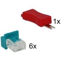 DeLOCK 86425 clip sicura Chiave bloccaporta RJ-45 Rosso 6 pz, Supporto turchese, Chiave bloccaporta, RJ-45, Rosso, 6 pz, Sacchetto di politene, 23 mm