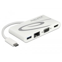 DeLOCK 87731 hub di interfaccia USB 3.2 Gen 1 (3.1 Gen 1) Type-C Grigio, Bianco, Adattatore bianco, USB 3.2 Gen 1 (3.1 Gen 1) Type-C, HDMI, RJ-45, USB 3.2 Gen 1 (3.1 Gen 1) Type-A, USB 3.2 Gen 1 (3.1 Gen 1) Type-C, VGA, 3840 x 2160 Pixel, Grigio, Bianco, 0,14 m, Fast Ethernet, Gigabit Ethernet