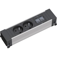 Bachmann 317.103 2AC outlet(s) Nero, Argento prolunghe e multiple, Ciabatta 2 presa(e) AC, Tipo E (FR), Nero, Argento, Alluminio, 16000 mA
