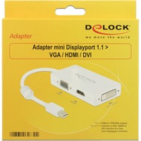 DeLOCK 0.16m DisplayPort/VGA + HDMI + DVI 0,16 m Mini DisplayPort VGA (D-Sub)+ HDMI + DVI Bianco, Adattatore bianco, 0,16 m, Mini DisplayPort, VGA (D-Sub)+ HDMI + DVI, Maschio, Femmina, 1920 x 1200 Pixel