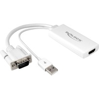DeLOCK 62460 cavo e adattatore video 0,25 m HDMI tipo A (Standard) VGA (D-Sub) + USB Bianco bianco, 0,25 m, HDMI tipo A (Standard), VGA (D-Sub) + USB, Maschio, Femmina, 1920 x 1080 Pixel