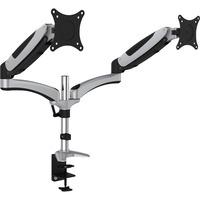 Digitus Doppio porta monitor universale da tavolo con molla a gas, Base per monitor argento/Nero, Morsa, 8 kg, 43,2 cm (17"), 68,6 cm (27"), 100 x 100 mm, Nero, Argento