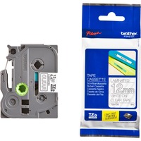 Brother Nastro per etichettatura 12mm, Nastro di scrittura Bianco su trasparente, TZe, Grigio, Brother, PT-1280HK, PT-1280SN, PT-1280KT, PT-1100SN, PT-1100KT, PT-2100VP, PT-7600, PT-2430PC, PT-2700,..., 1,2 cm