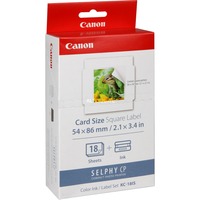 Canon Set inchiostro a colori KC-18IS e carta adesiva 54 x 86 mm, 18 fogli, Carta fotografica 18 fogli, Bianco, Ad inchiostro, 54 x 86 mm