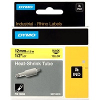 Dymo Etichette per tubi termoretraibili IND- 12mm x 1,5m, Nastri termorestringenti  5m, Nero su giallo, Multicolore, -55 - 135 °C, UL 224, MIL-STD-202G, MIL-81531, SAE-DTL 23053/5 (1, 3), DYMO, Rhino