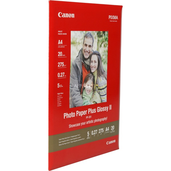 Canon carta fotografica Plus Glossy II PP-201 A4 - 20 fogli Lucida, 260  g/m², A4, Bianco, 20 fogli, - Bubble Jet: BJC 8200 Photo, i250, i320, i350,  i450, i455, i470D, i475D, i550, i560, i6500, i70