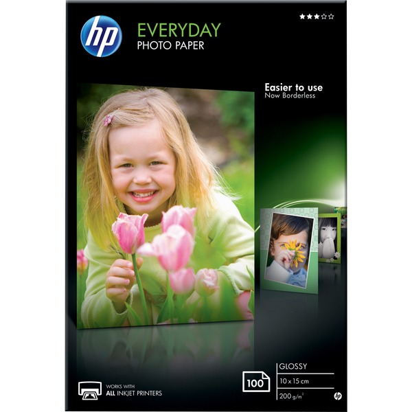 HP Confezione da 100 fogli carta fotografica lucida Everyday 10 x 15 cm  Lucida, 200 g/m², 10x15 cm, Bianco, 100 fogli, 15 - 30 °C