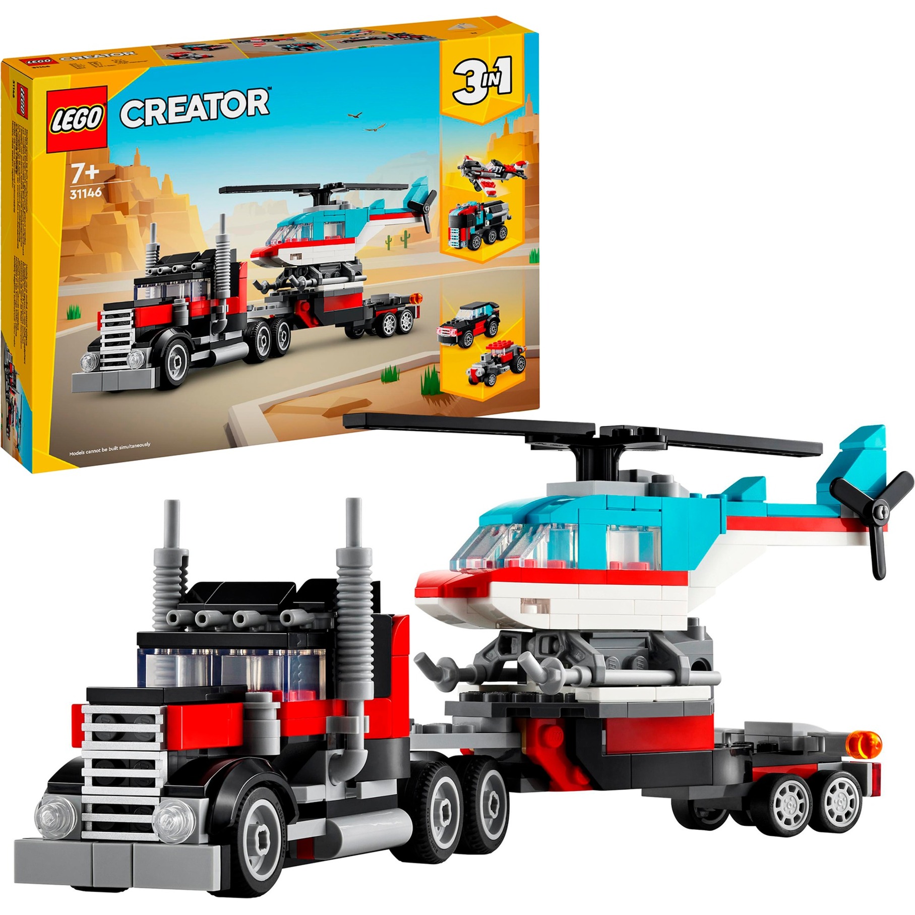 LEGO Creator 3 in 1 Autocarro con Elicottero, Giochi per Bambini e Bambine da 7 Anni, Camion Giocattolo Ricostruibile in Aereo e Cisterna o in Auto da Corsa e SUV, Idea Regalo di Compleanno 31146-image