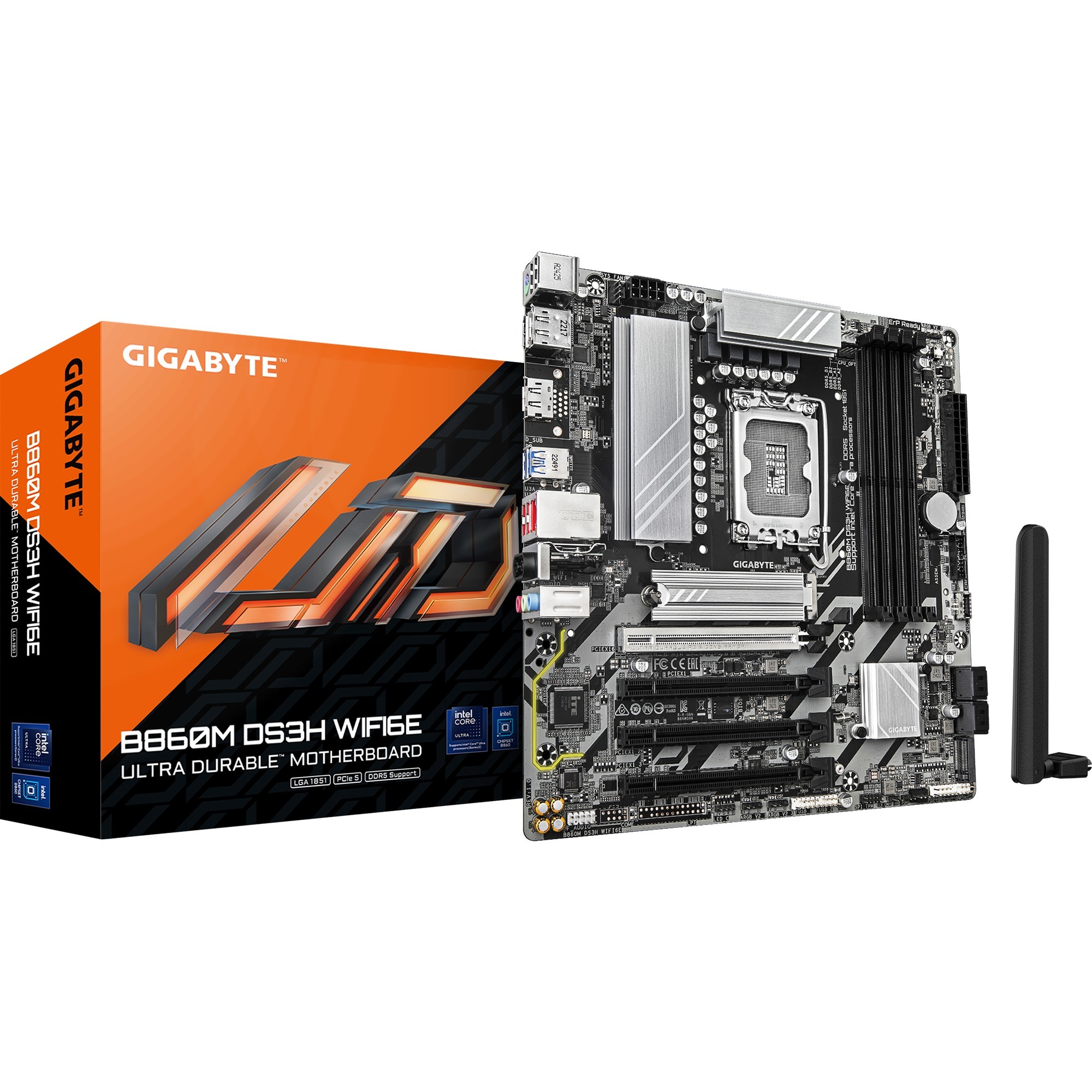 Gigabyte B860M DS3H WIFI6E Scheda Madre - Cpu Intel Core Ultra, Vrm A 5+1+2+1 Fasi, Fino A 9066Mhz DDR5, 1Xpcie 5.0 + 1Xpcie 4.0 M.2, Lan 2,5 Gbe, Wifi 6E, Usb 3.2 Gen 2-image