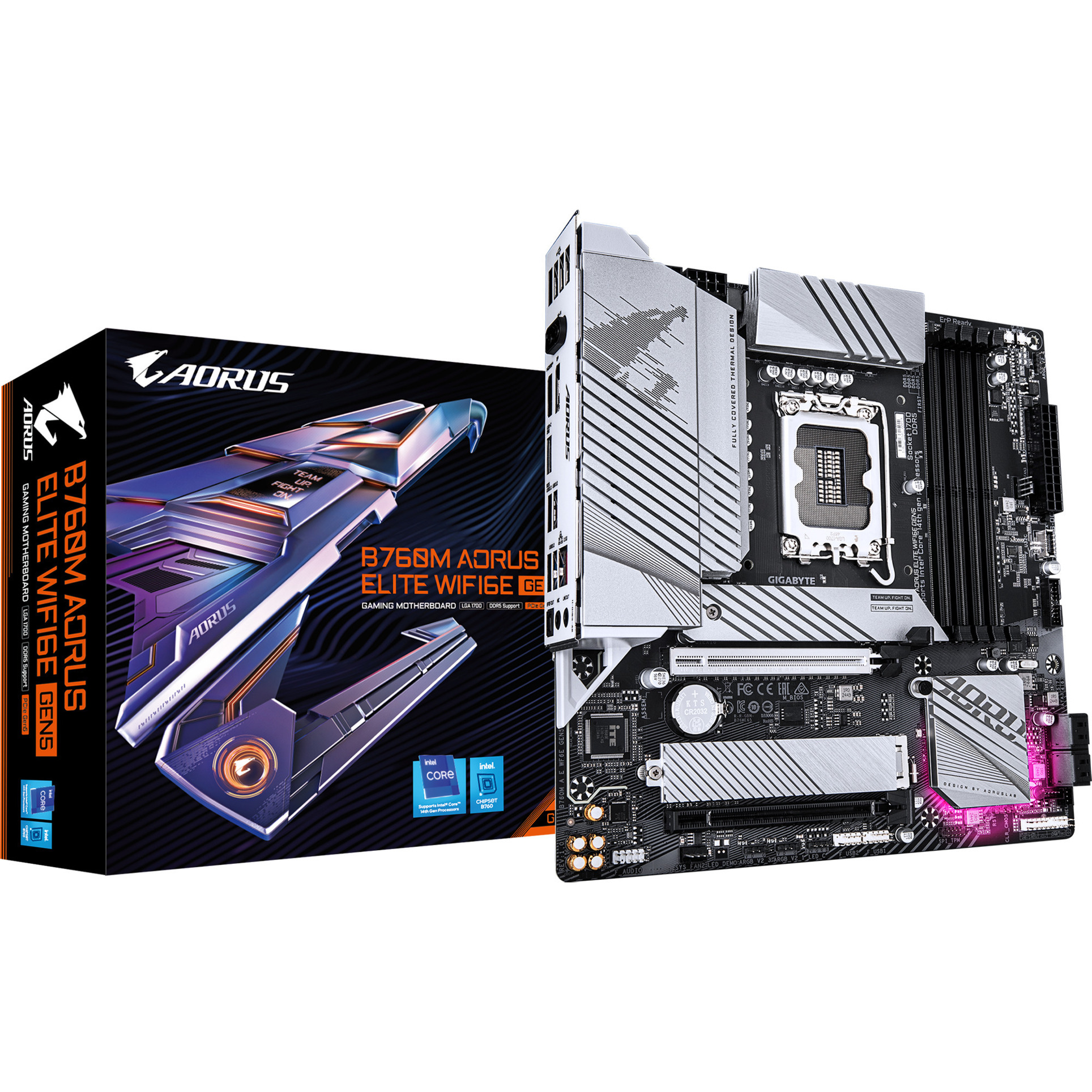 Gigabyte B760M Aorus Elite WIFI6E GEN5 Scheda Madre – Compatibile Con Cpu Intel Core 14ª Generazione, Vrm Digitale A 12+1+1 Fasi, Fino A 5600 Mhz DDR5, 2 X M.2 Pcie 4.0, Wi-Fi 6E, Lan 2.5 Gbe-image