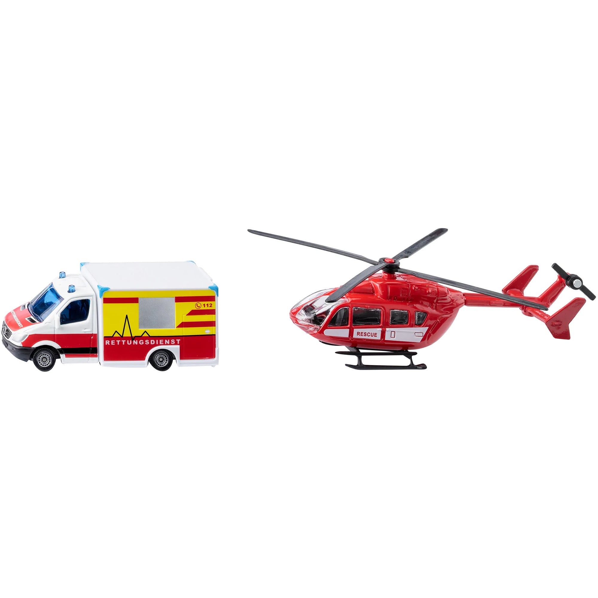 Siku 1748, Set Di Salvataggio, Elicottero Di Soccorso E Ambulanza Mercedes Benz, Giocattolo Per Bambini, Metallo/Plastica, Rosso/Bianco, Rotori Rotanti