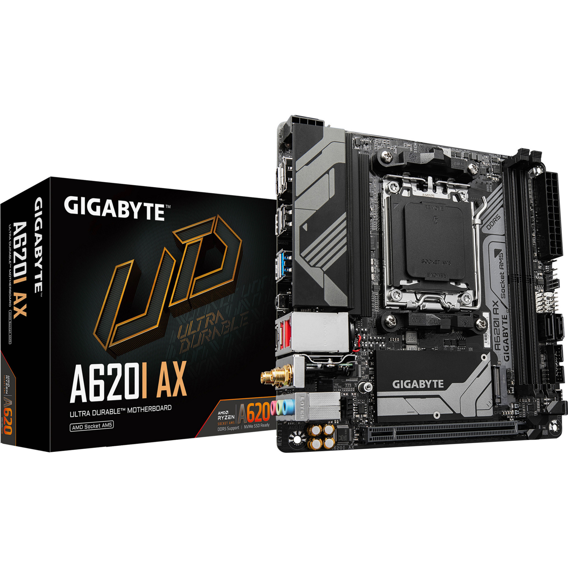 Gigabyte A620I Ax Scheda Madre - Supporta Cpu Amd Ryzen 8000, Vrm Digitale A 5+2+1 Fasi, Fino A 6400Mhz DDR5 (Oc), 1Xpcie 4.0 M.2, Wi-Fi 6E, Lan 2.5Gbe, Usb 3.2 Gen 2-image