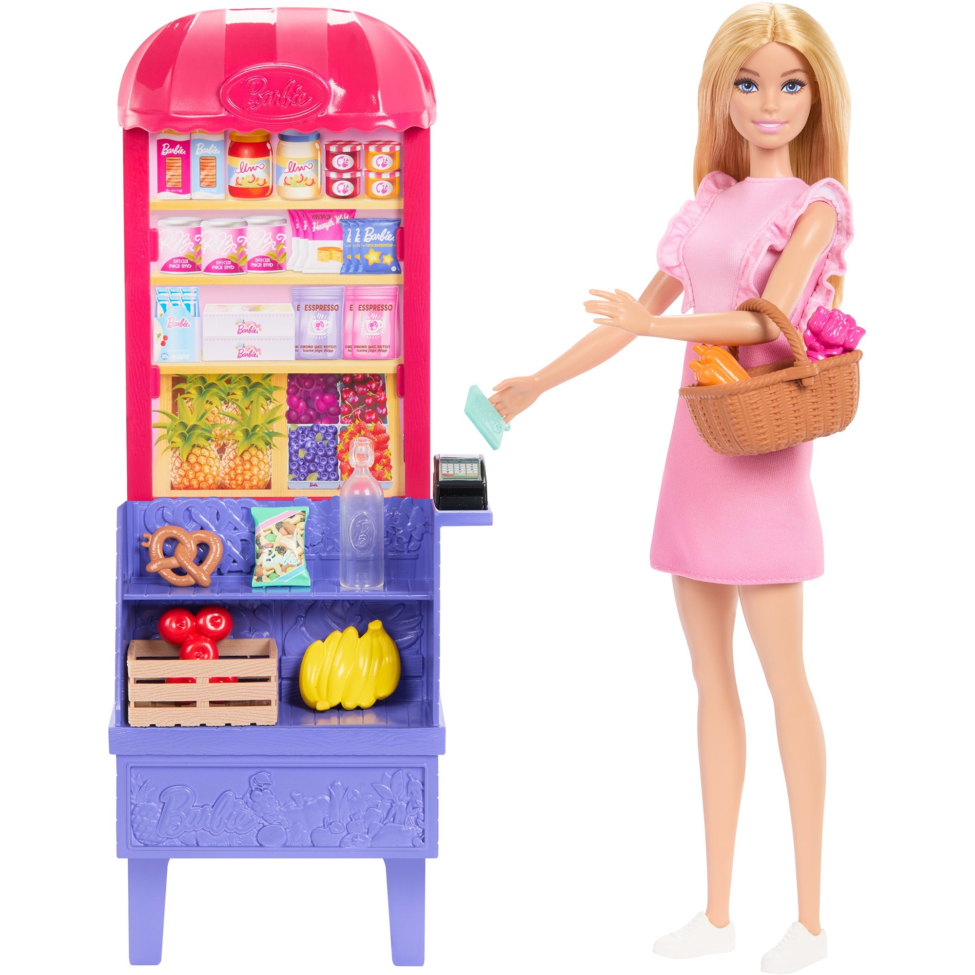 Barbie - Malibu Fa La Spesa, Bambola Bionda E Bancarella Del Mercato Con 11 Accessori A Tema, Set Ispirato Al Film Barbie E Teresa La Ricetta Dell'amicizia, Giocattolo Per Bambini, 3+ Anni, JCT05-image