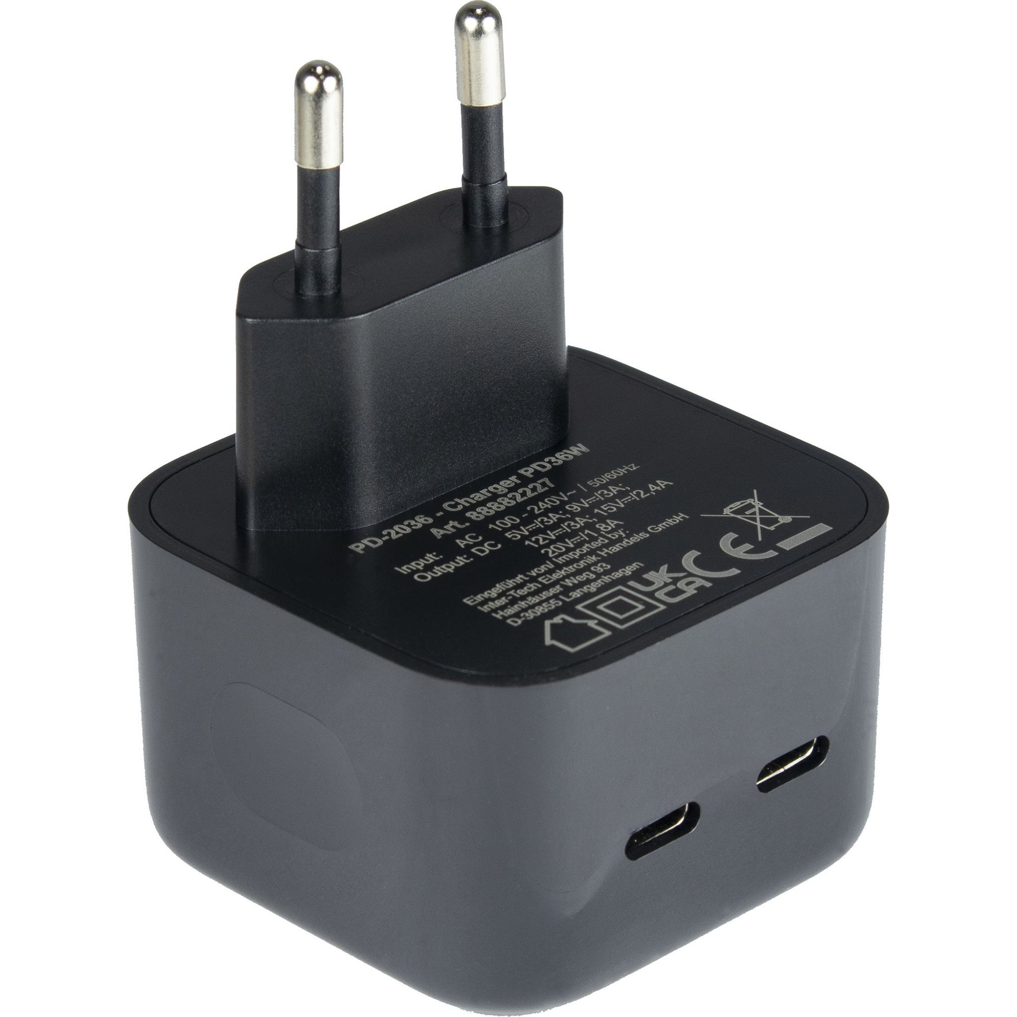 Inter-Tech Pd Charger Usb C, Psu PD-2036, Pd 36 W, Nero