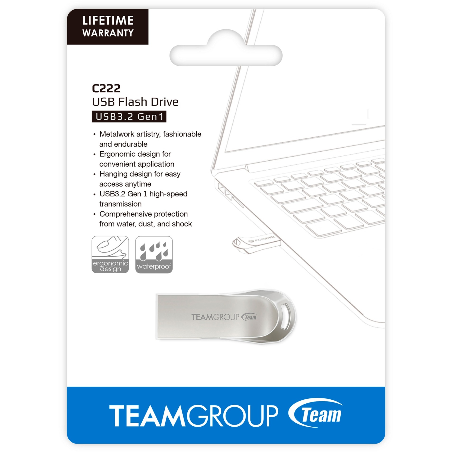 Team Group C222 128 GB, Chiavetta USB argento