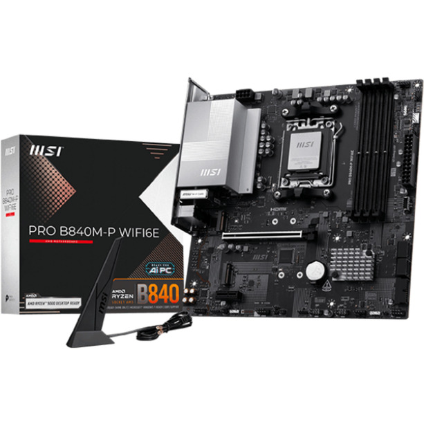 Msi Pro B840M-P WIFI6E, Scheda Madre Matx - Supporta Processori Amd Ryzen 9000/8000 / 7000, AM5 - DDR5 Memory Boost (Oc 8000+ Mt/S), Pcie 4.0 X16, M.2 Gen4, Wi-Fi 6E, 2.5G Lan-image