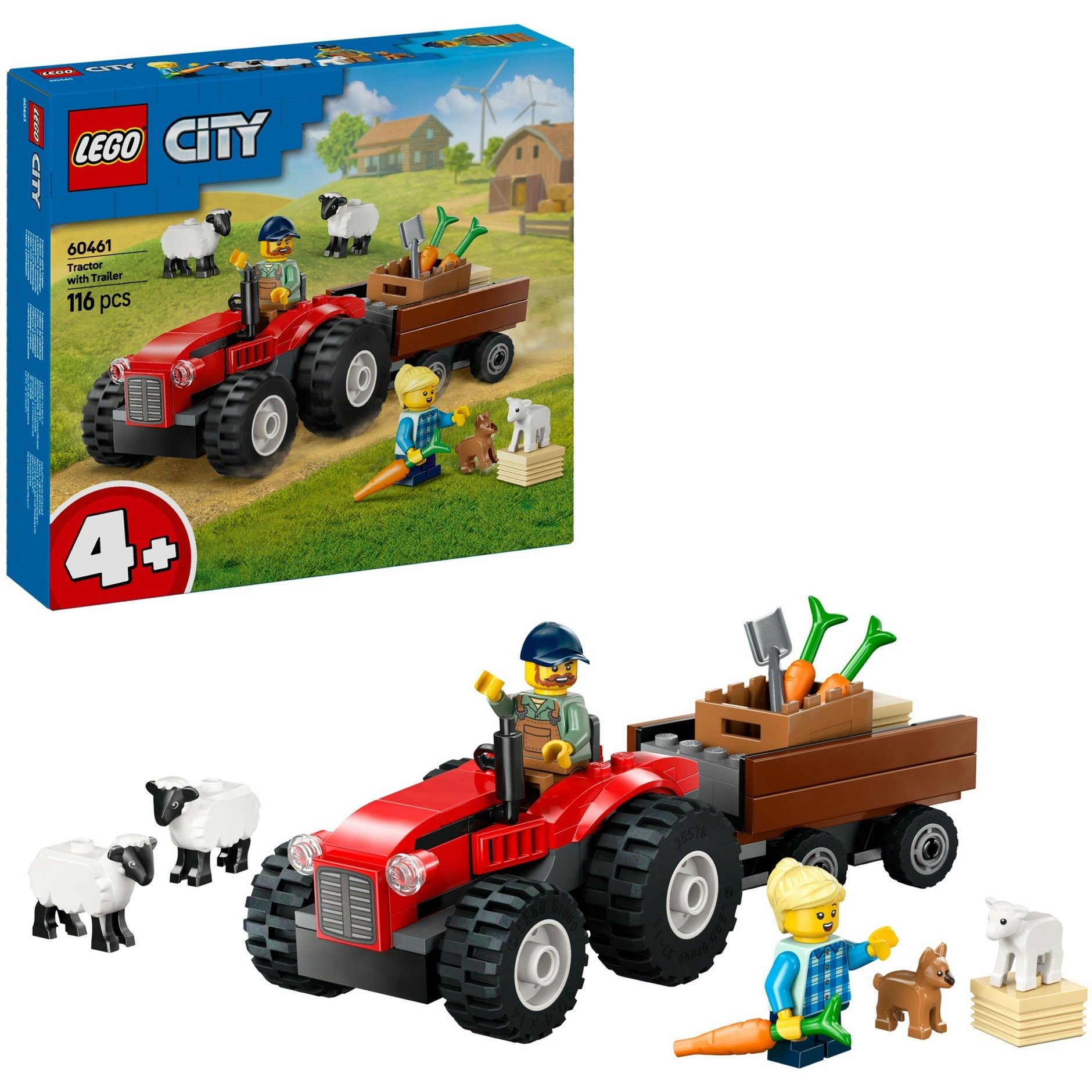 Lego Trattore Agricolo Rosso Con Rimorchio E Pecore-image