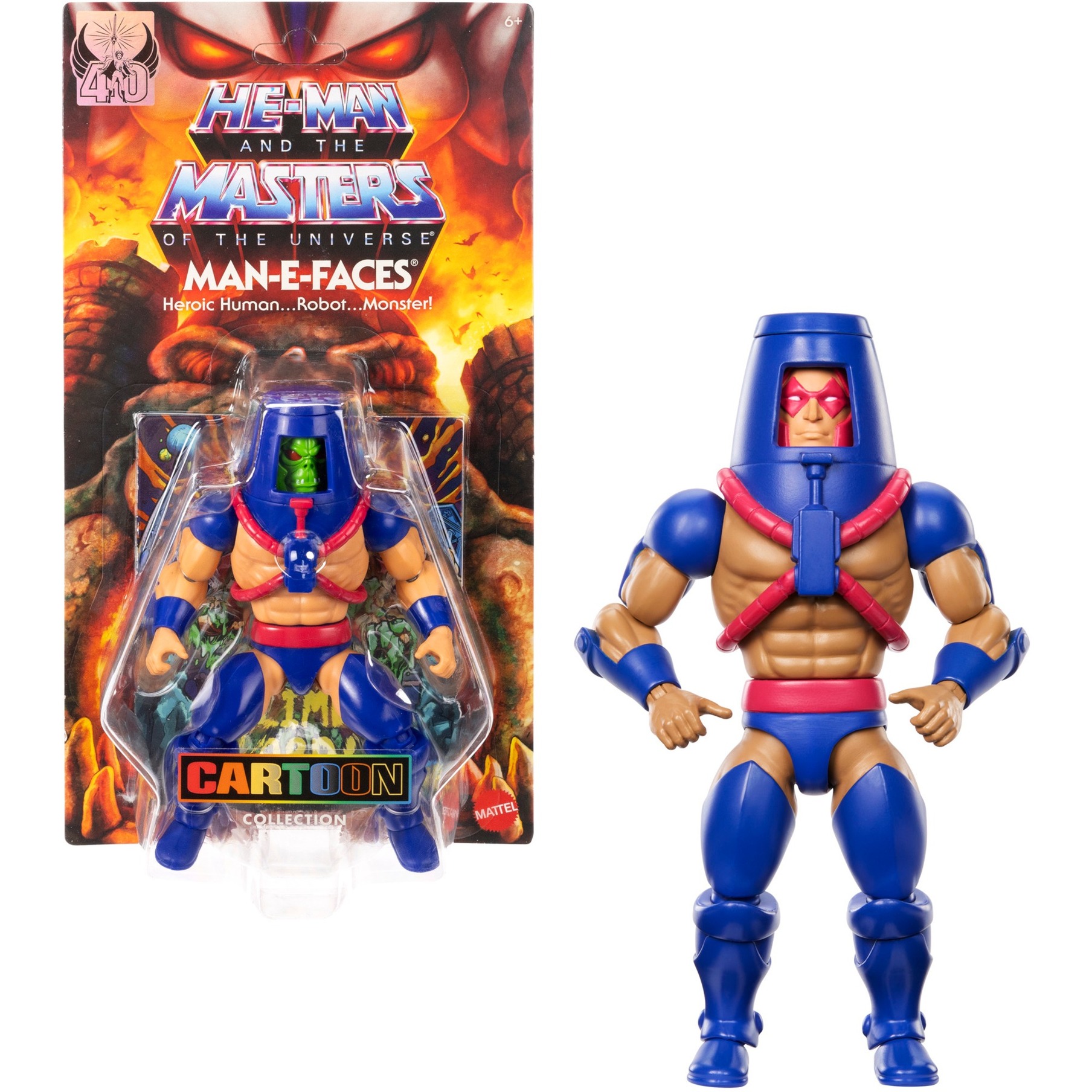 Masters Of The Universe Origins - Man-E Faces Cartoon Collection, Action Figure Guerriero Dalla Serie Motu Anni '80 Con Con Faccia Intercambiabile, Giocattolo Da Collezione, 6+ Anni, JBM80-image