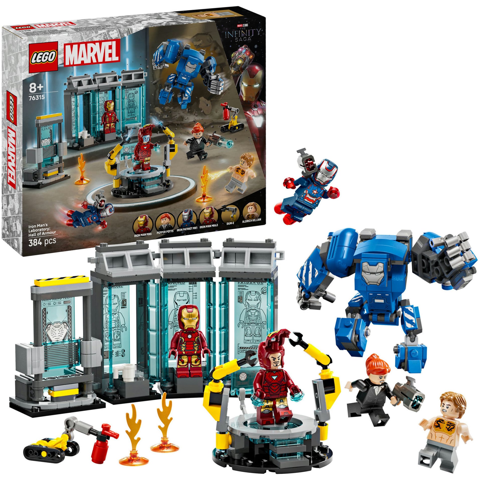 Lego | Marvel Laboratorio Di Iron Man: Sala Delle Armature - Giocattolo Per Fan Dei Supereroi Con Mech E 5 Minifigure Come Aldrich Killian E Robot Dum-E - Regalo Avengers Per Bambini Da 8 Anni 76315