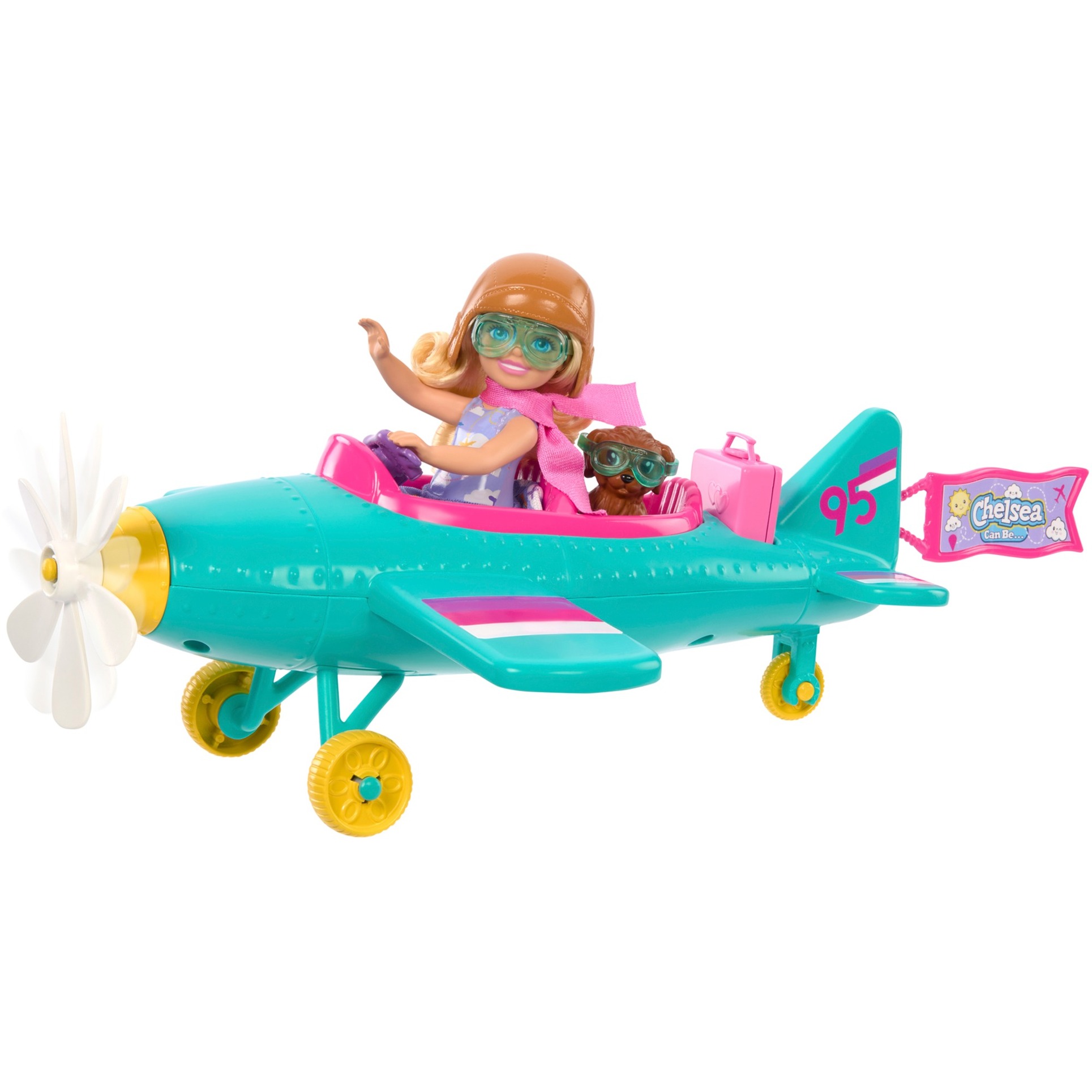 Barbie Carriere - Chelsea Pilota, Playset Con Bambola Chelsea E Aereo, Veivolo A 2 Posti Con Elica Margherita Rotante, Cucciolo E 7+ Accessori Inclusi, Giocattolo Per Bambini, 3+ Anni, HTK38-image