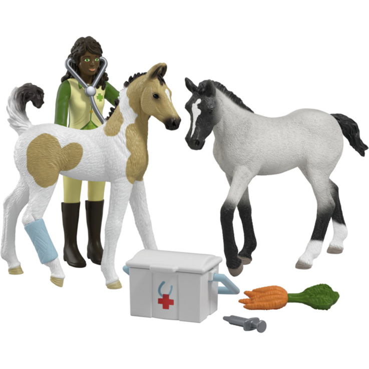 Schleich Horse Club | Kit Di Primo Soccorso Di Sarah 42777 | Con 2 Puledri, Figura Di Sarah E Accessori | Giocattolo Educativo Per Bambini Dai 5 Anni | Set Di 8 Pezzi-image