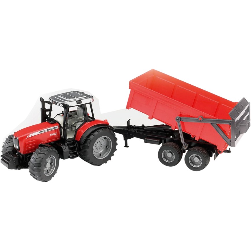 Bruder Trattore Massey Ferguson 7480 Con Rimorchio Ribaltabile-image