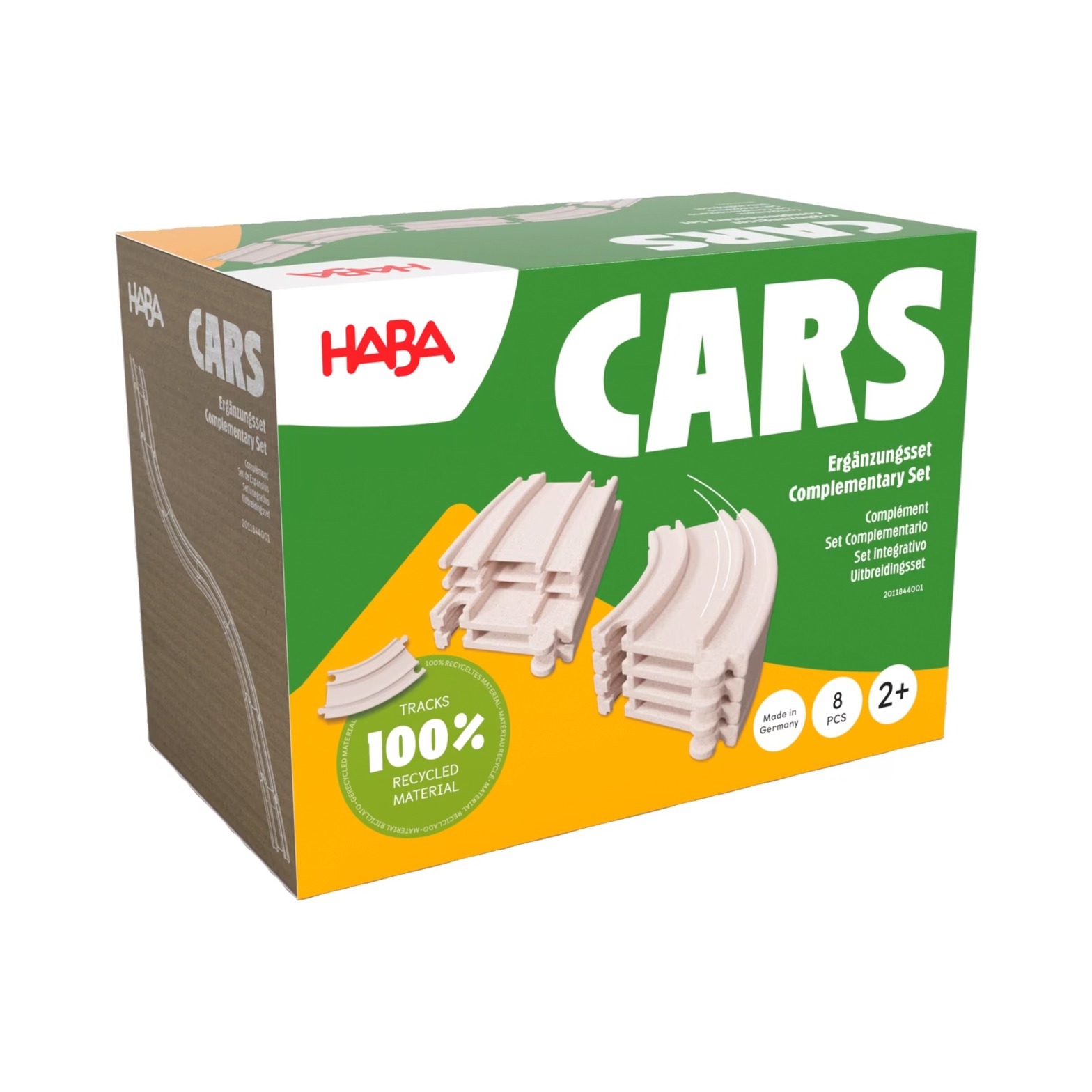 Haba Cars, Set Complementare, 8 Binari In Legno Riciclato E Plastica, Extra Grande, Facile Da Collegare, Per Bambini Dai 2 Anni In Su, 2011844001