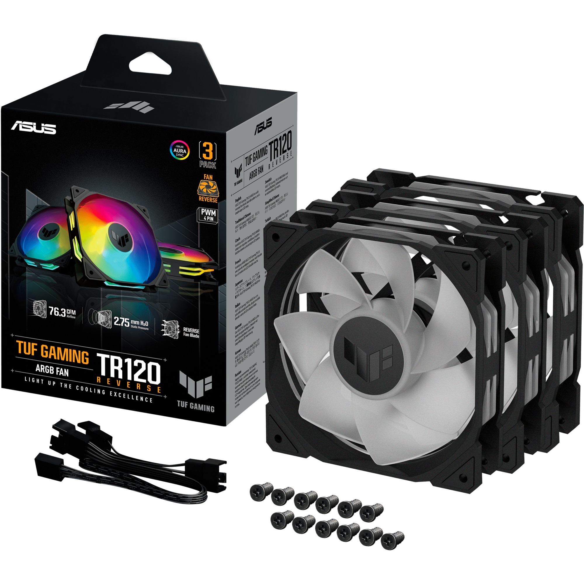 Asus TUF Gaming TR120 ARGB Reverse Fan Triple Pack Ventilatore 12cm Nero-image