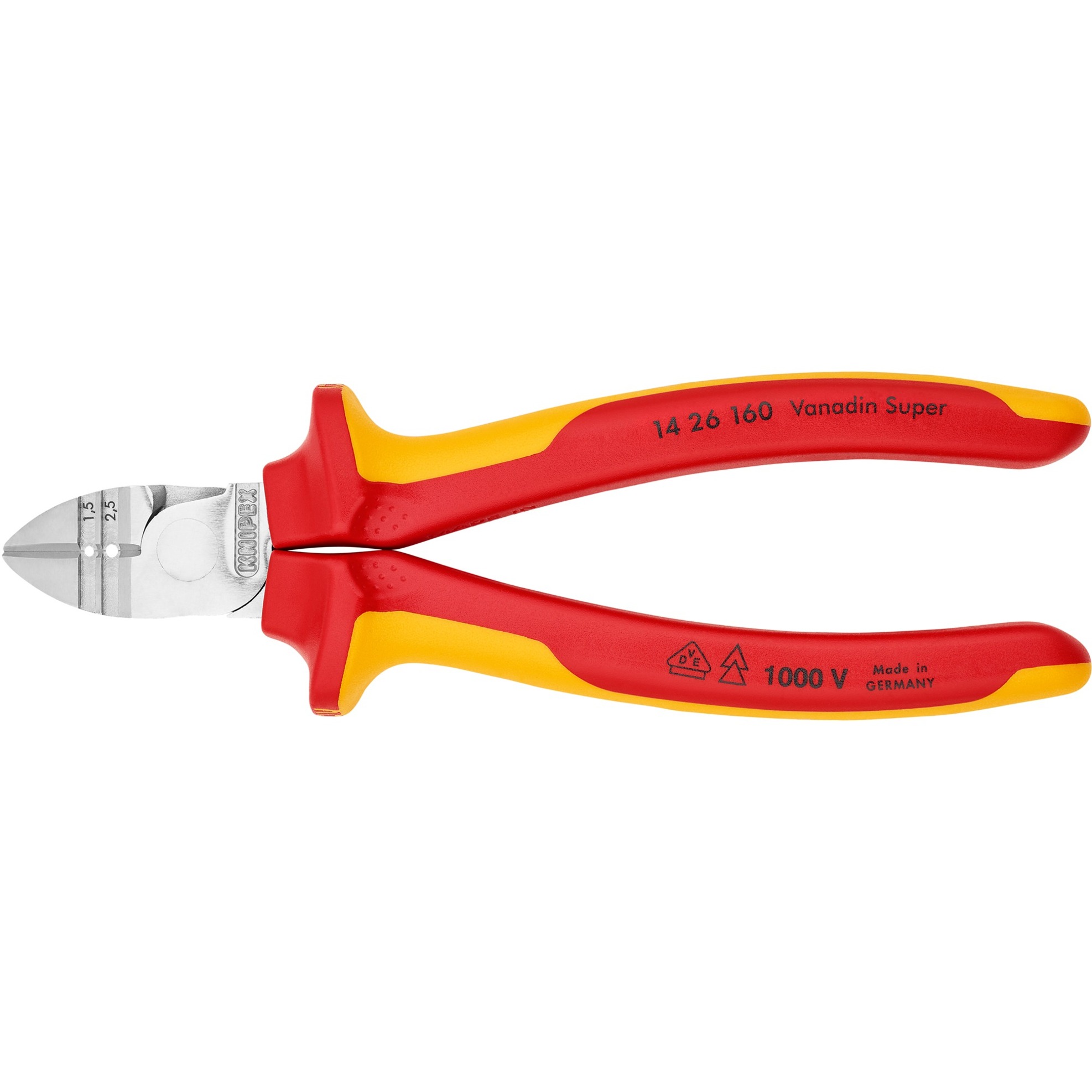 Knipex Tronchese Laterale Con Spelacavi Cromata, Isolati Con Manici Rivestiti In Materiale Bicomponente, Collaudati Vde 160 Mm 14 26 160-image