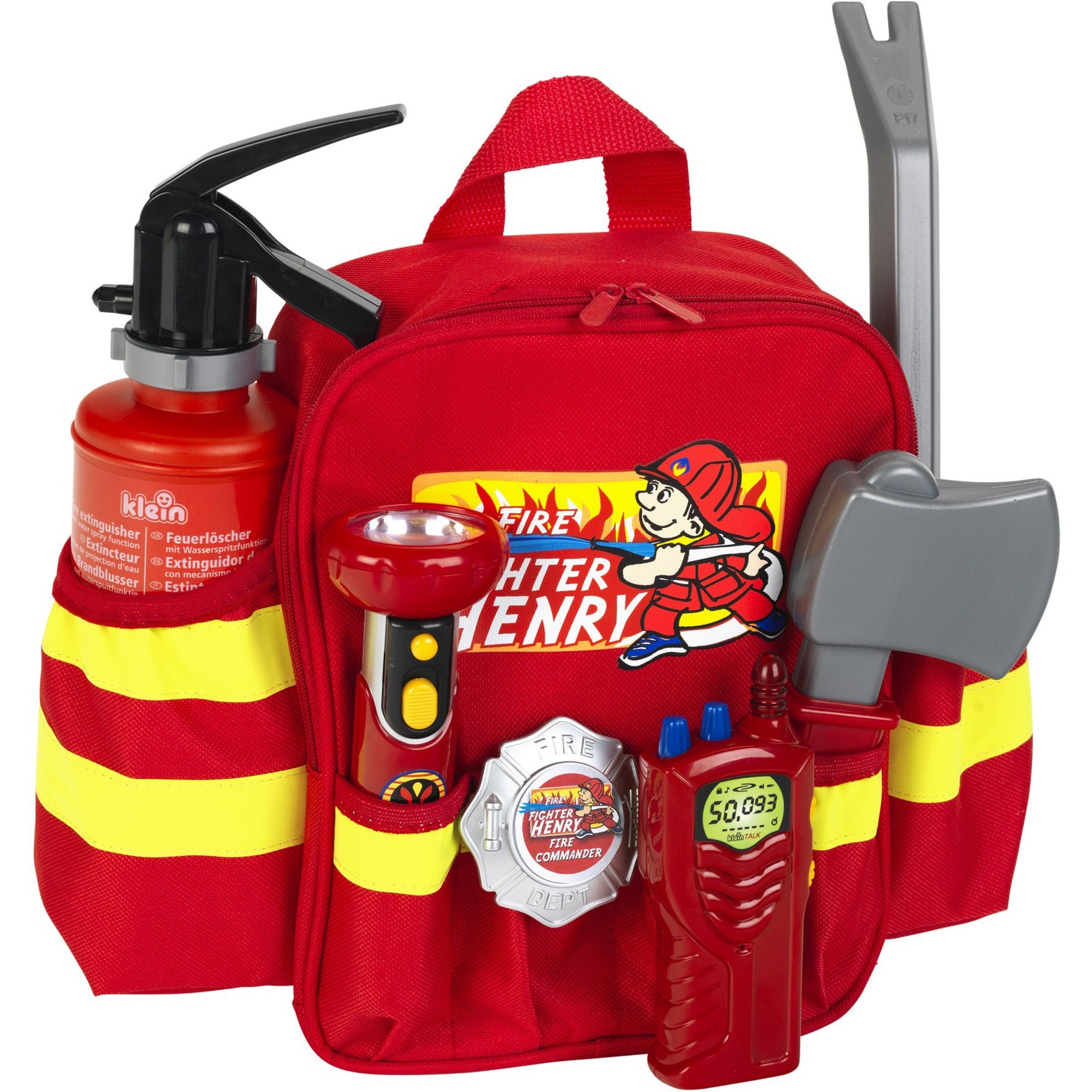 Theo Klein 8900 Zaino Dei Pompieri Fire Fighter Henry, Con Torcia Tascabile A Batterie, Estintore E Molto Altro, Dimensioni: 28 Cm X 25 Cm X 8,5 Cm, Giocattolo Per Bambini A Partire Dai 3 Anni Di Età