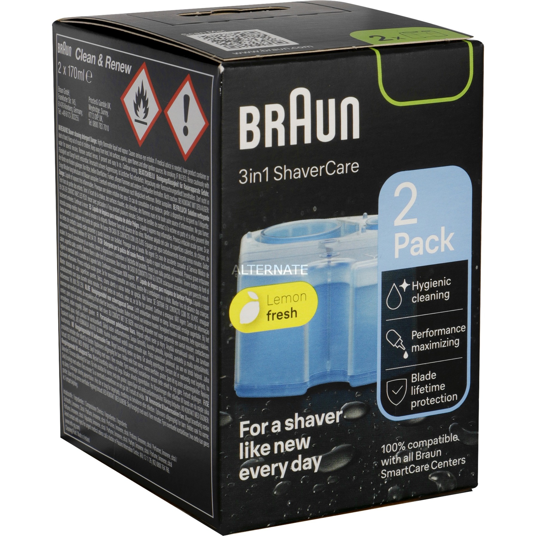 Braun ShaverCare 3In1 Cartucce Di Ricarica ORIGINALI Per Stazione SmartCare, Pulisce Rasoio Elettrico Barba 10 Volte Meglio Dell'Acqua, Igienizzando, Fresco Di Limone, Pacco Da 2-image