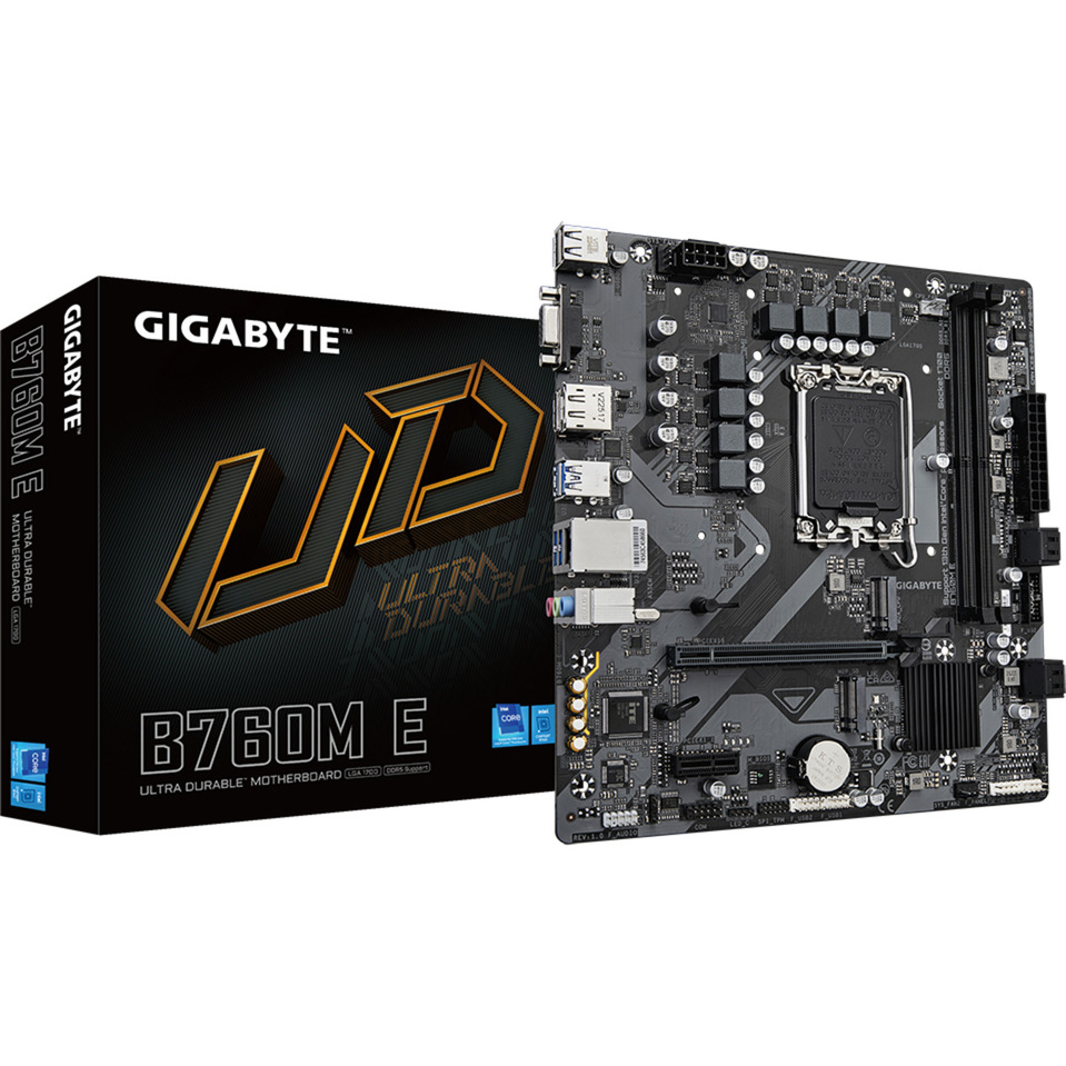 Gigabyte B760M E Scheda Madre - Supporta Cpu Intel Core 14ª Generazione, Vrm A 6+1+1 Fasi, Fino A 7200 Mhz DDR5 (Oc), 2Xpcie 4.0 M.2, Lan 1 Gbe, Usb 3.2 Gen 1-image