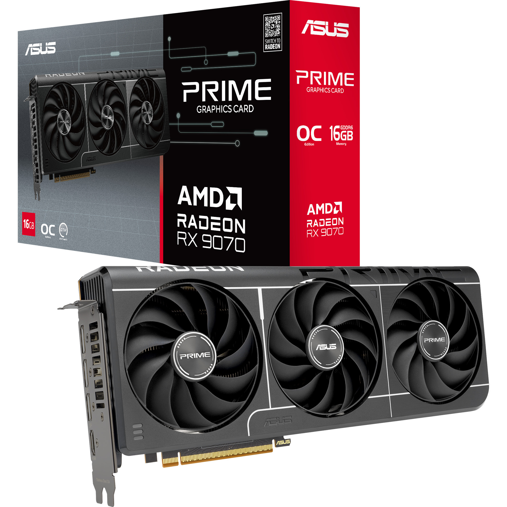 Asus Prime Amd Rx 9070 Evo Oc Edition, Scheda Grafica 16 Gb GDDR6, 256 Bit, Pcie 5.0, 1 Hdmi 2.1, 3 Displayport 2.1, Software Gpu Tweak Iii, Nero, PRIME-RX9070-O16G-EVO-image