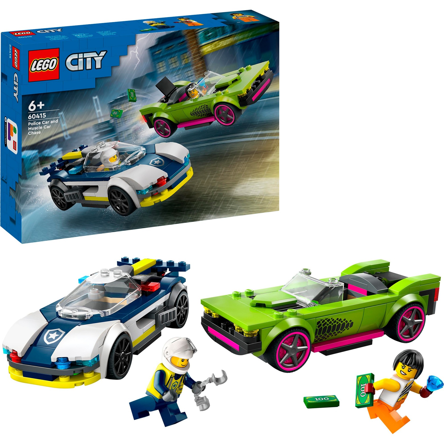 Lego City Inseguimento Della Macchina Da Corsa, Set Con 2 Modellini Di Auto Da Costruire Della Polizia, Giocattolo Per Bambini E Bambine Da 6 Anni In Su Con Veicolo Di Emergenza E 2 Minifigure 60415-image