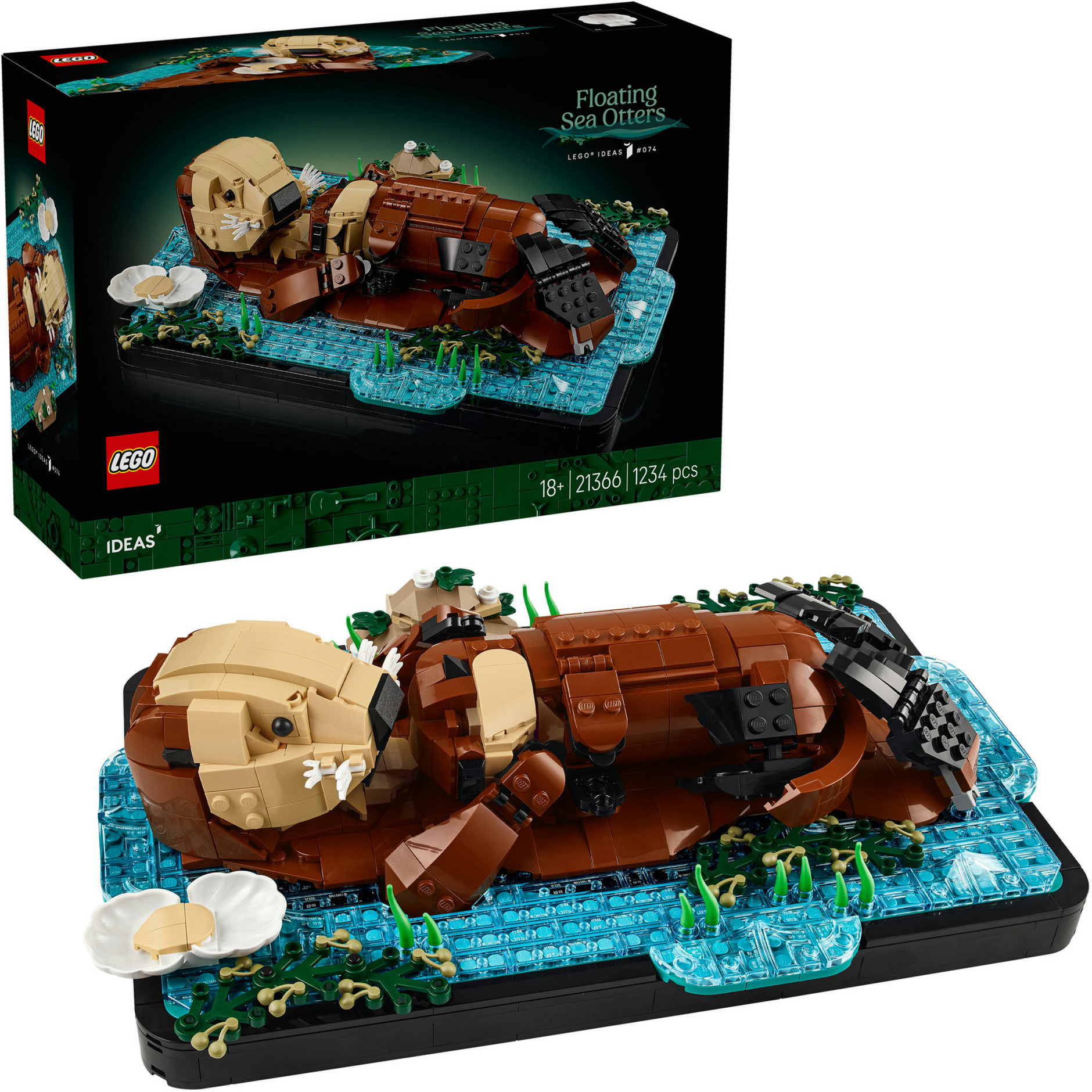 Lego Ideas Lontre Marine - Kit Di Modellismo Per Adulti - Modello 3D Da Esposizione Con Figure Di Animali Lontra E Cucciolo - Decorazione Per Camera Da Letto Fai Da Te - Idea Regalo Artigianale 21366