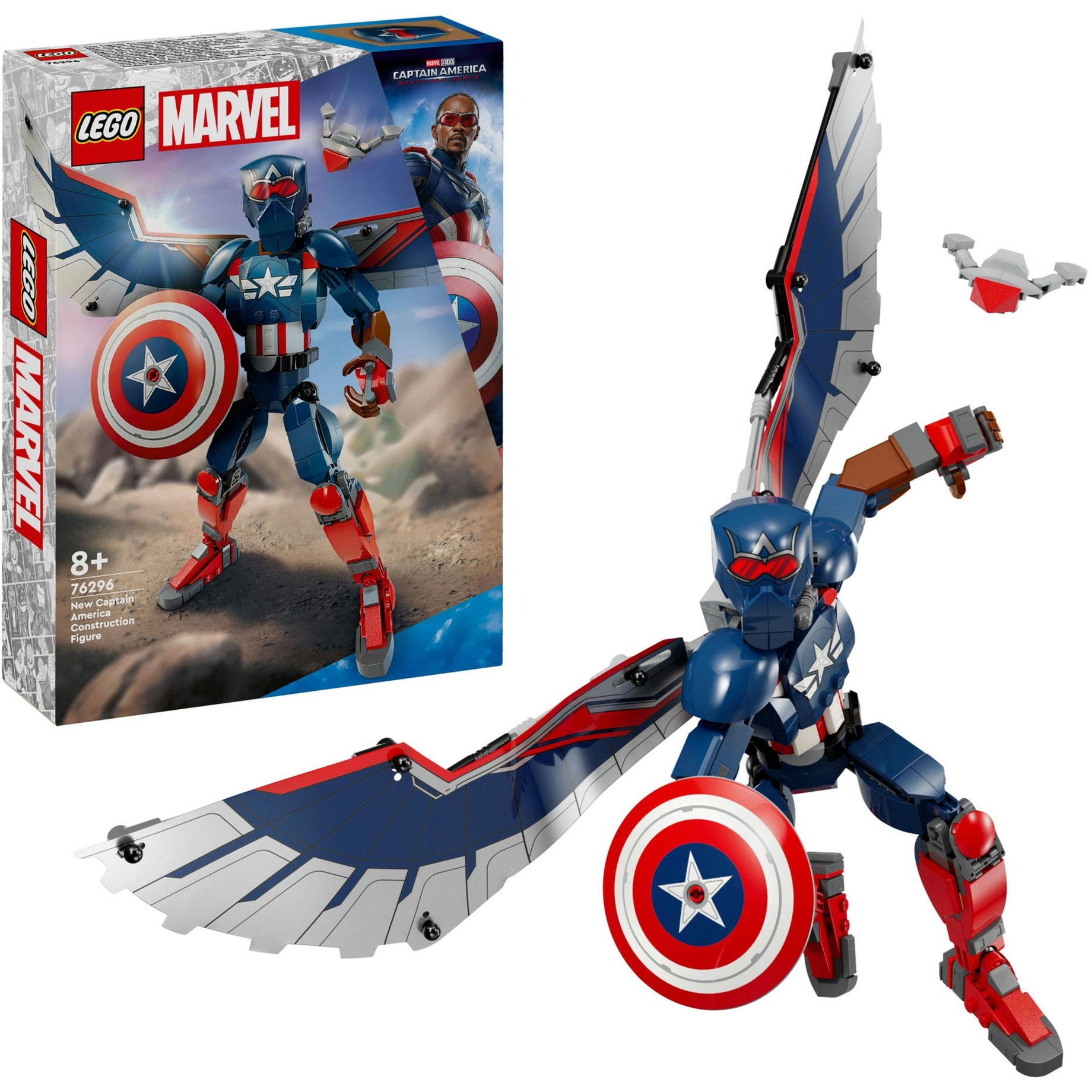 Lego | Marvel Nuovo Personaggio Costruibile Di Captain America, Action Figure Giocattolo, Supereroe Snodabile Da Collezione Con Scudo E Ali, Giochi Per Bambini E Bambine Da 8 Anni, Idea Regalo 76296-image