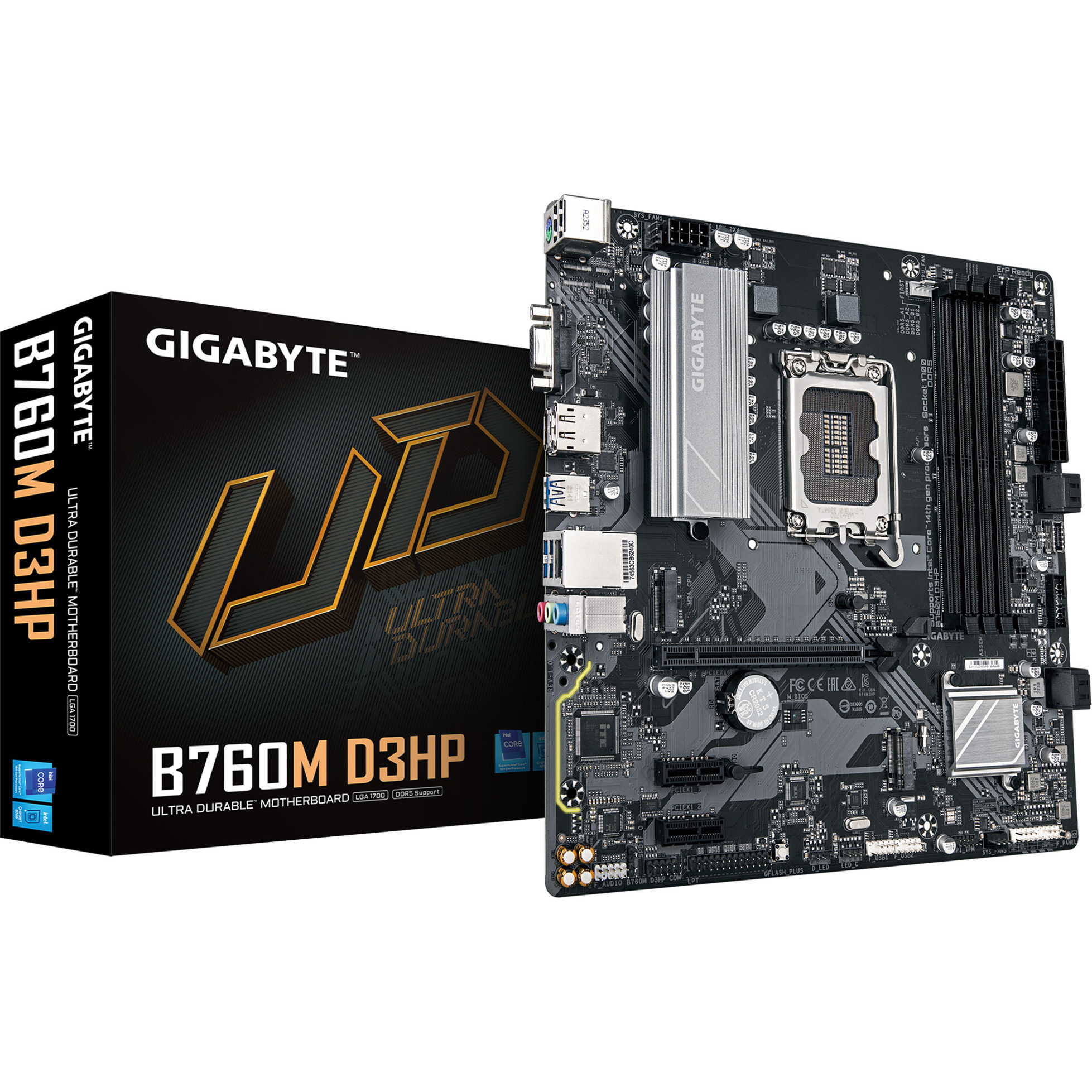 Gigabyte B760M D3HP Scheda Madre - Cpu Intel Core Di 14ª Generazione, Vrm 4+1+1 Fasi, Fino A 5600 Mhz DDR5, 2Xpcie 4.0 M.2, Lan Gbe, Usb 3.2 Gen 1-image