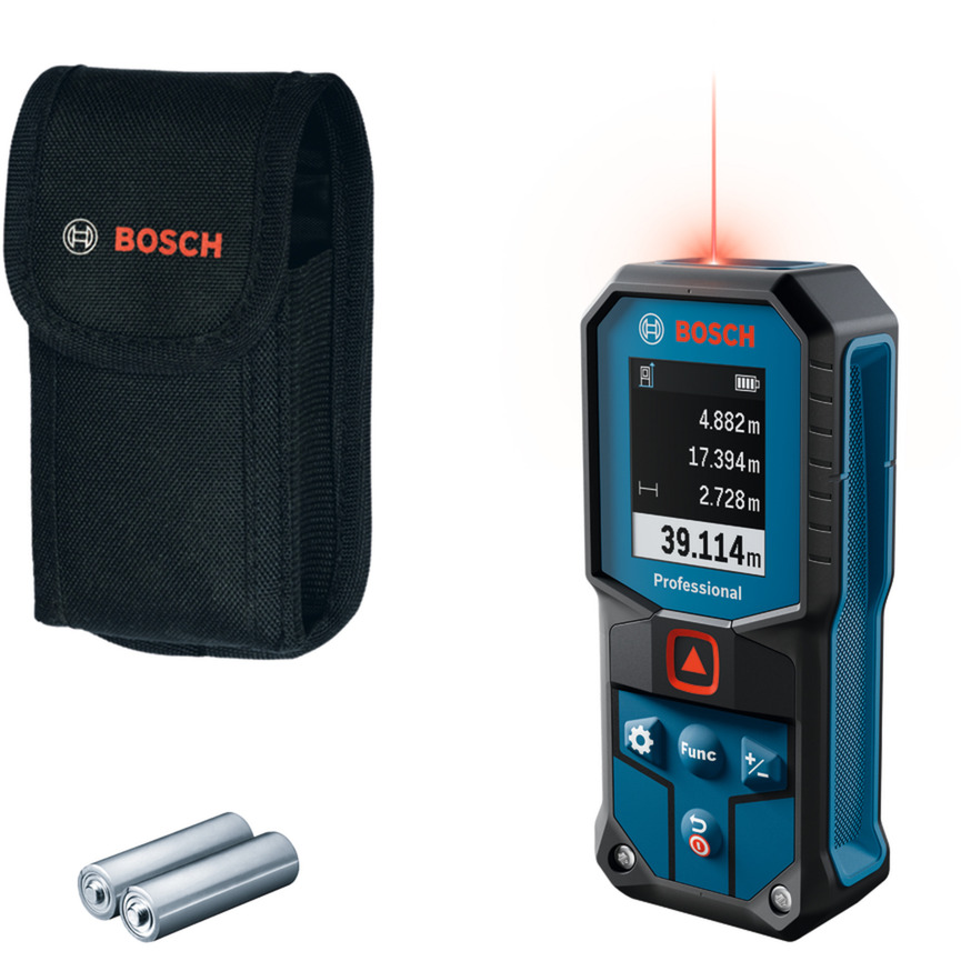 Bosch Professional Distanziometro Laser Glm 40-31 (P65, Carcassa Antiurto, Calcoli Automatici Per Lunghezza/Superficie/Volume, Display A Colori Luminoso, Compatibile Con Batterie Agli Ioni Di Litio)