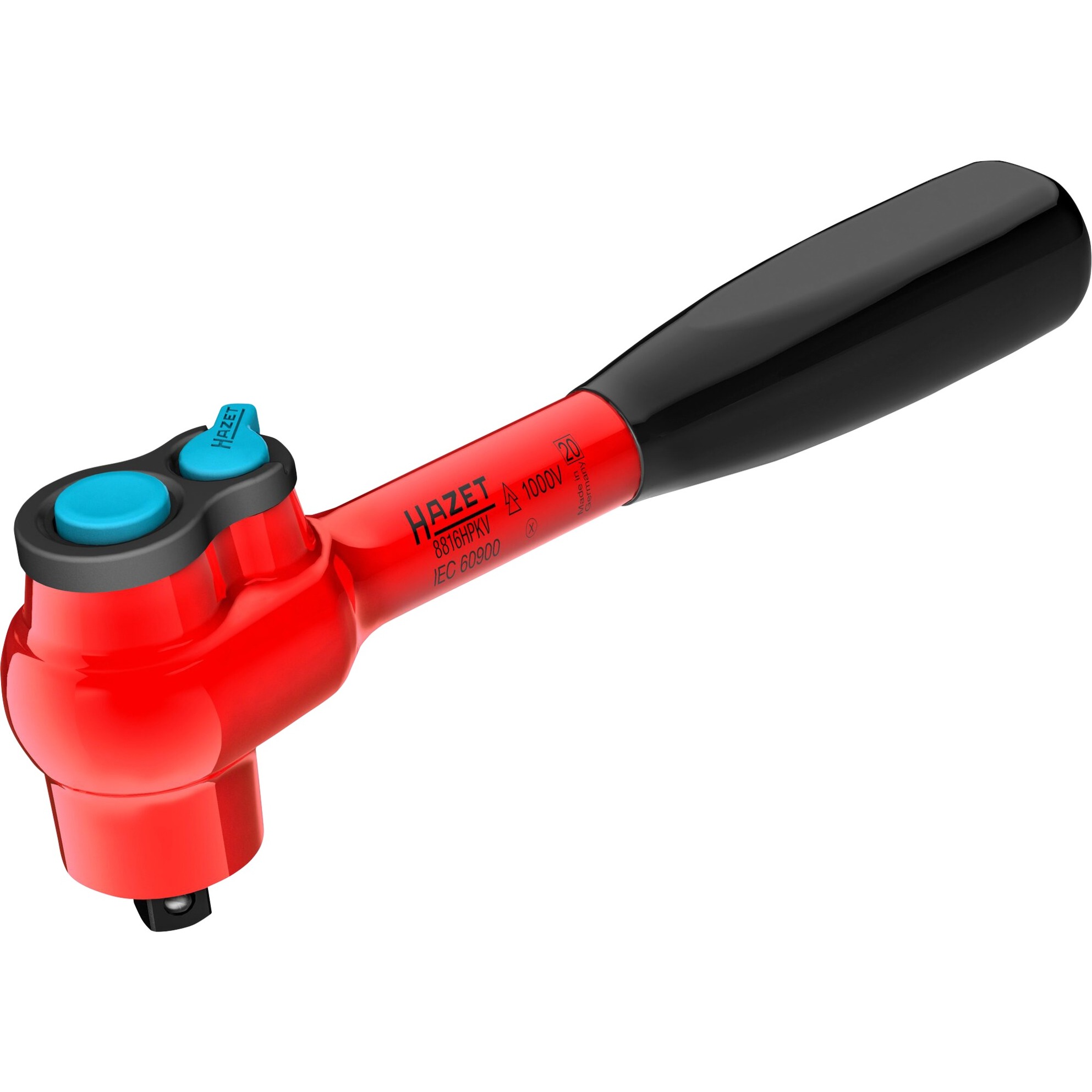 Hazet Vde Cricchetto Reversibile 8816HPKV, 3/8" Di Pollice Quadrato Pieno, Lunghezza 208 Mm, 90 Denti, Angolo Di Lavoro Di 4 Gradi, Blocco A Sfera, Isolamento Protettivo Fino A 1000V