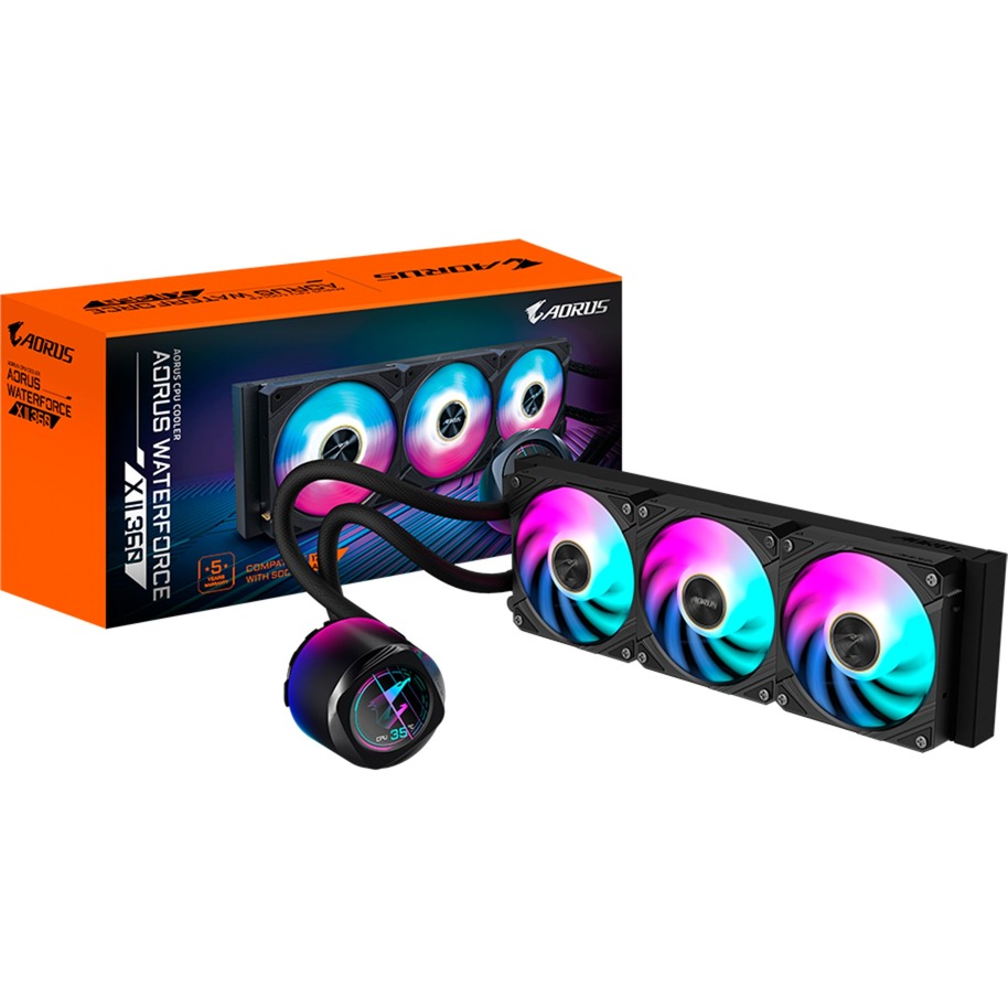 Gigabyte Aorus Waterforce X Ii 360 Raffreddamento A Liquido Per Cpu Aio - 3X Ventole Argb Da 120 Mm, Lcd A Colori, DAISY-CHAIN, Compatibile Con Intel Lga 1851 E Amd AM5-image