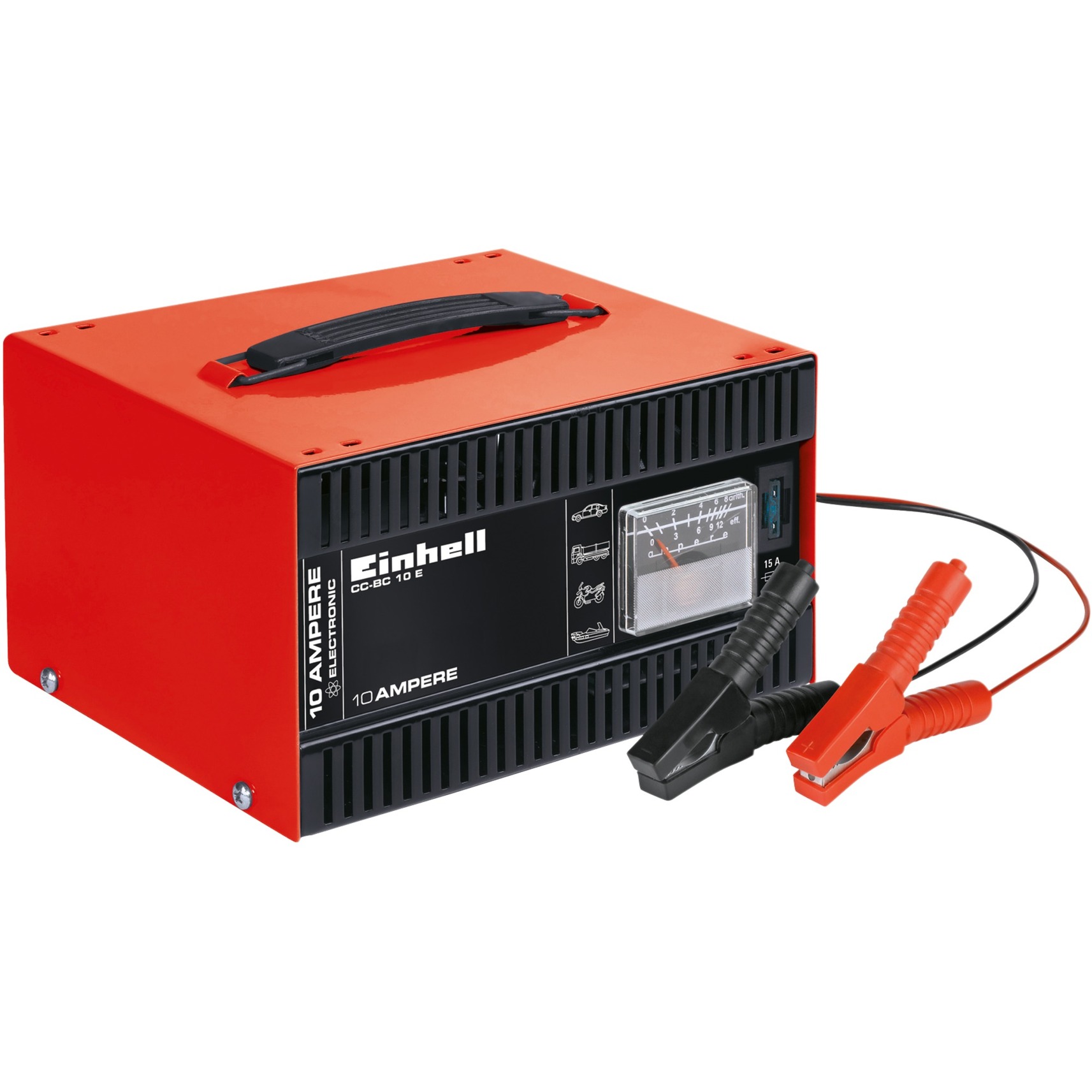 Einhell CC-BC 10 E Caricabatteria Auto (220-240 V, Di Carica 12 V, Per Batterie 5-200 Ah, Corrente Carica 10A, Per Batterie Acido)