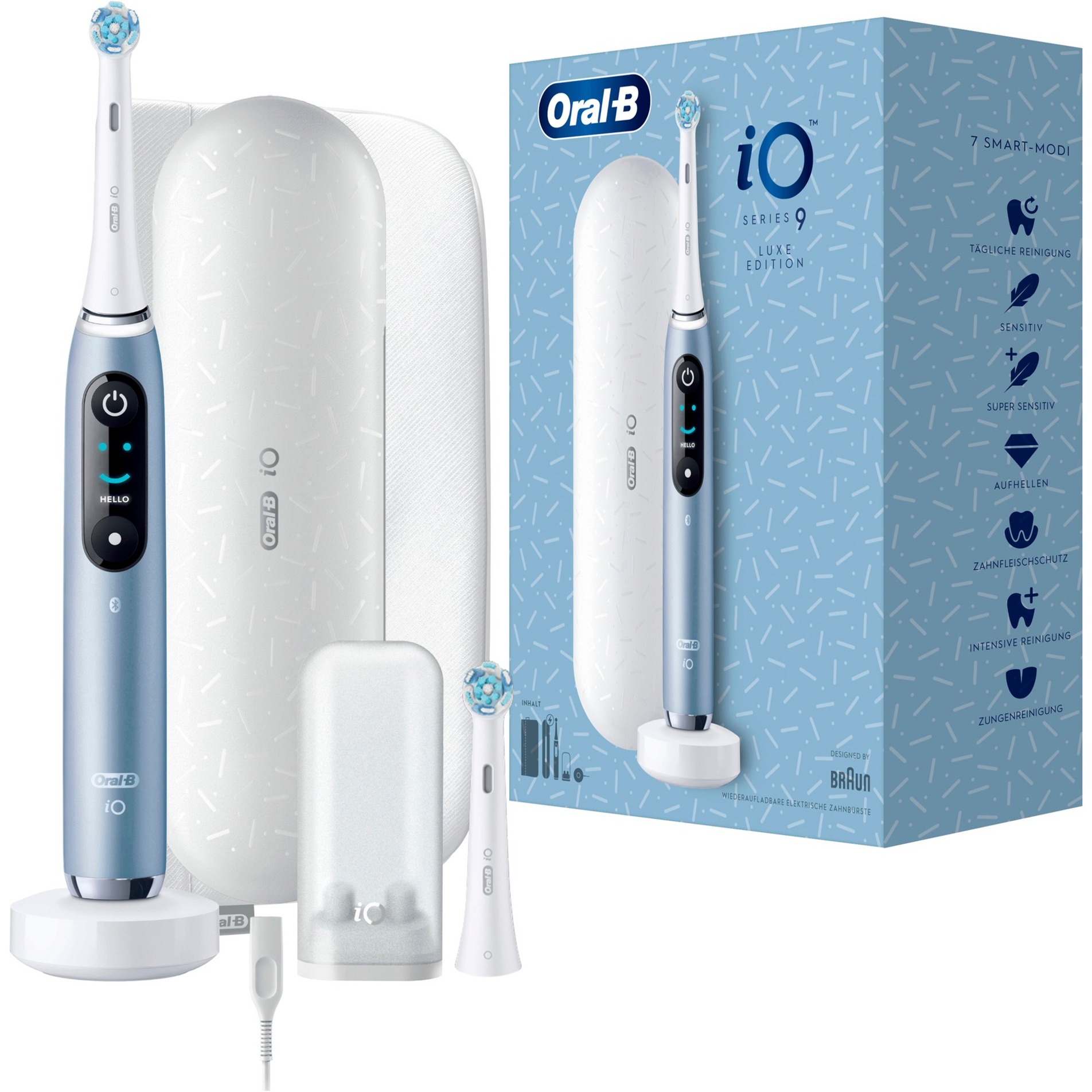 Oral-B Io Series 9 Luxe Edition - Spazzolino Elettrico, 7 Modalità Di Pulizia, Cura Dentale, Display A Colori, Custodia Di Ricarica E Borsa Di Bellezza, Blu Marino