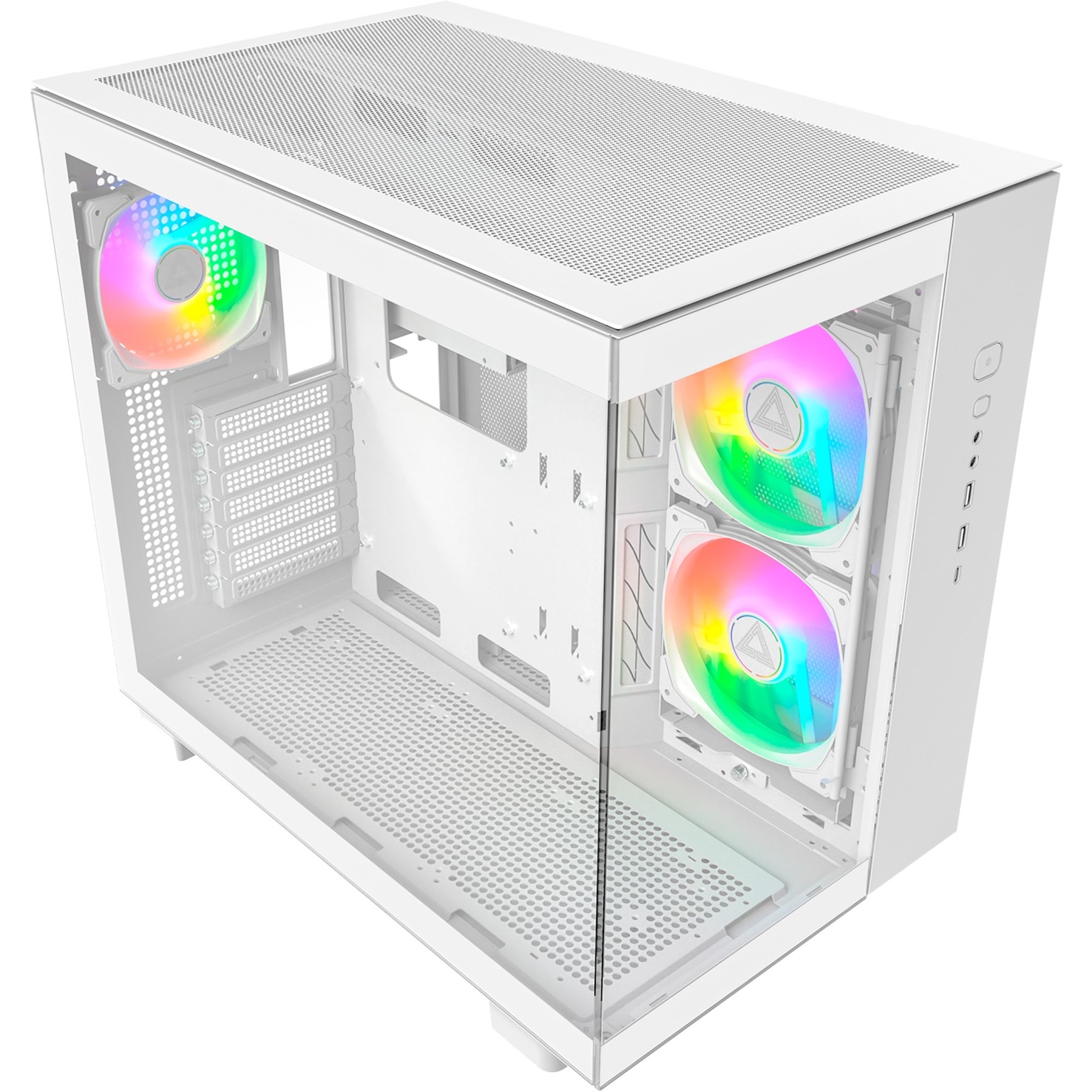 Montech King 65 Pro Atx Mid Tower Gaming Pc Case, Doppia Camera, Pannelli In Rete Ad Alto Flusso D'aria, Supporta Rtx 40 Series, 3 Ventole Argb Preinstallate, Accesso Senza Attrezzi, Bianco-image