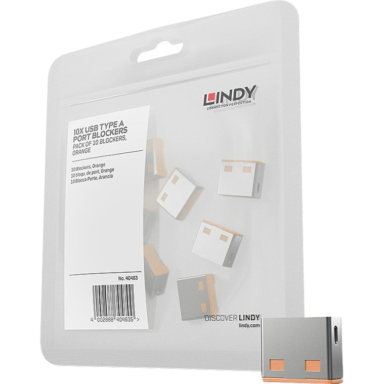 Lindy 40463 clip sicura Bloccaporte USB tipo A Arancione Acrilonitrile butadiene stirene (ABS) 10 pz, Protezione contro il furto arancione , Bloccaporte, USB tipo A, Arancione, Acrilonitrile butadiene stirene (ABS), 10 pz, Sacchetto di politene