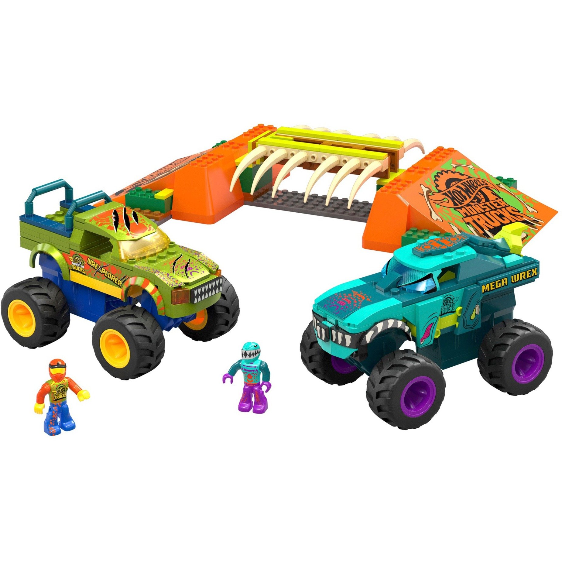 Mega Hot Wheels Monster Trucks - Percorso Sfasciacarrozze Mega-Wrex Scontra E Schianta, Set Da Costruzione Con 332 Pezzi, 2 Veicoli E 2 Micro Action Figures, Giocattolo Per Bambini, 5+ Anni, HKF89-image